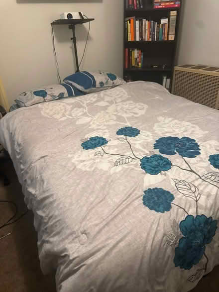 Photo of free Queen mattress, bedding and frame (Florence: graham) #1