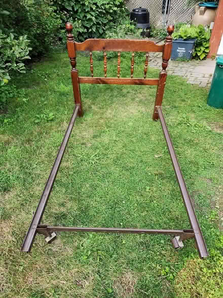 Photo of free Single bed frame and wood headboard (Junction) #2
