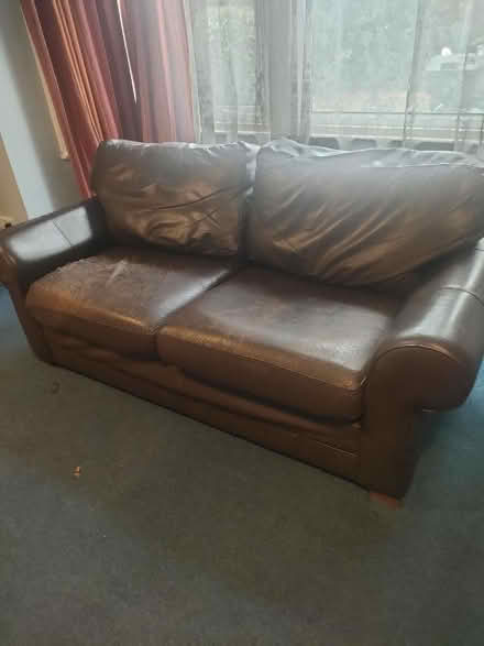 Photo of free Brown leather sofa (Cheam SM1) #1