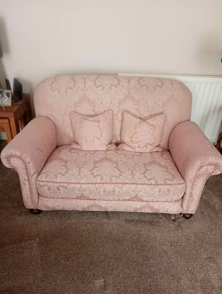 Photo of free Two seater settee, pink damask (Ryton village, NE40 3QN) #1