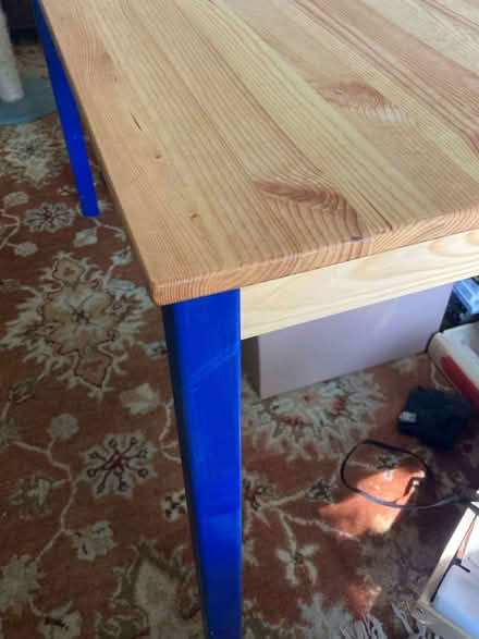 Photo of free Pine table with blue legs (Laurel, MD) #1