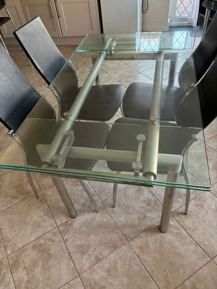 Photo of free Extendable glass table with 4 chairs (Hinchley Wood KT10) #1