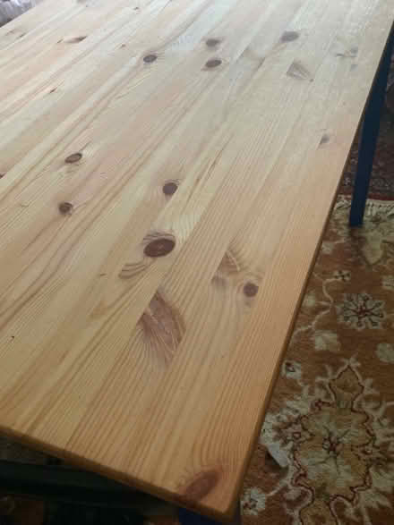 Photo of free Pine table with blue legs (Laurel, MD) #2