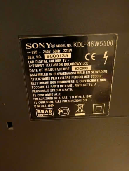 Photo of free 46 inch Sony TV (Spinningfields M3) #4