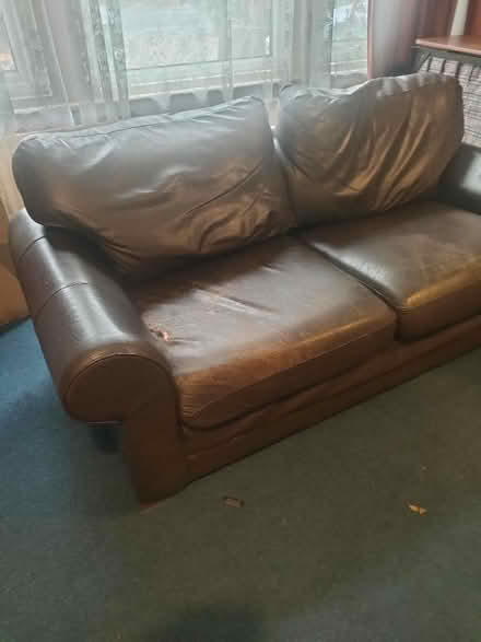 Photo of free Brown leather sofa (Cheam SM1) #2