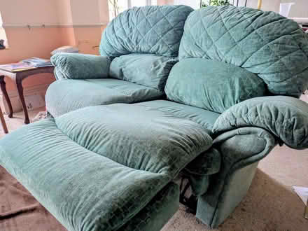 Photo of free Green 2-seater sofa with reclining seats fire resistant (Sandown PO36) #1
