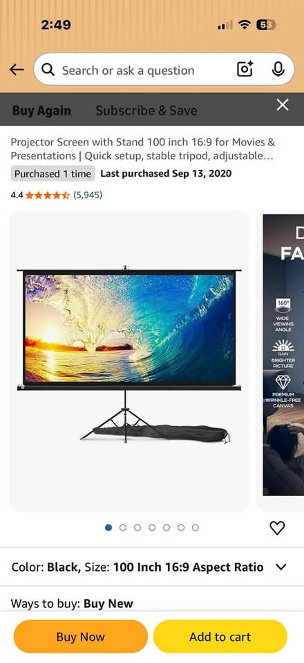 Photo of free Projector screen (Burlingame Hills) #1