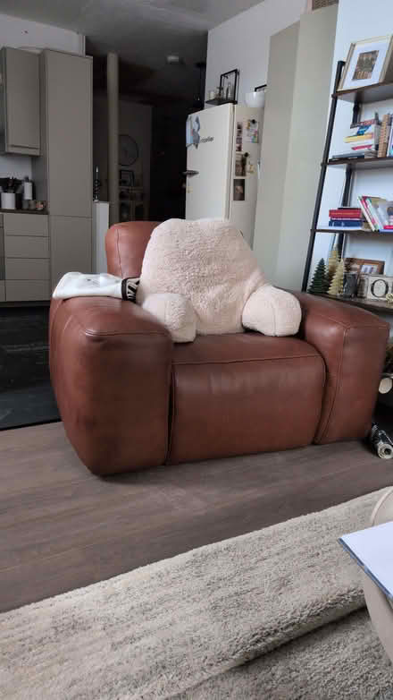 Photo of free Tan real leather chair (recliner not in working order). (Padiham BB12) #1