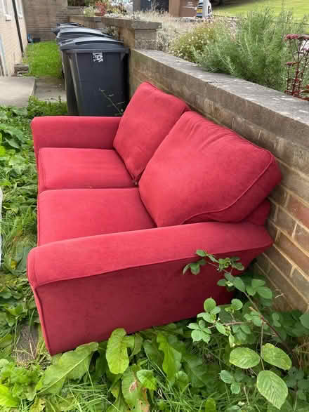 Photo of free Red 2 seater sofa outside today (Garthdee AB10) #1