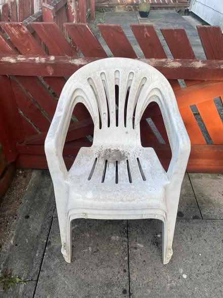 Photo of free Three white plastic garden chairs (Orchard Park HU6) #1
