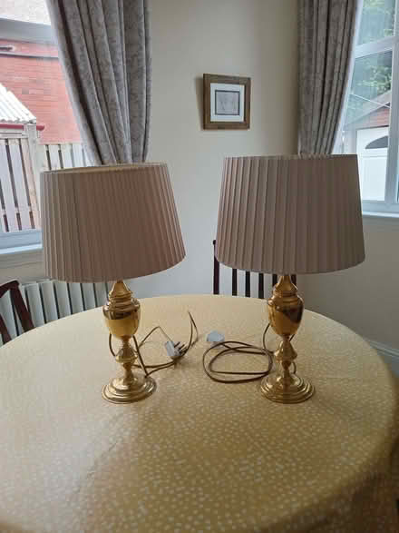 Photo of free Two brass lamps with white shades (Cross Gates LS15) #1