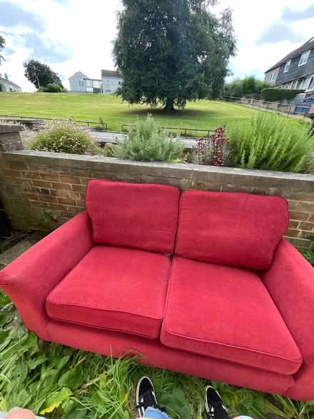 Photo of free Red 2 seater sofa outside today (Garthdee AB10) #3