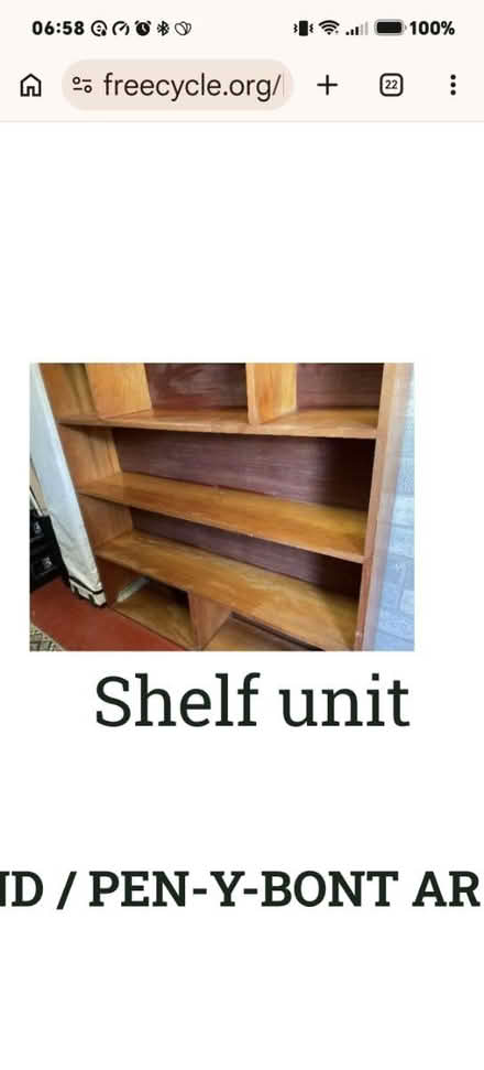 Photo of free Solid wooden shelf unit (Bridgend CF31) #1