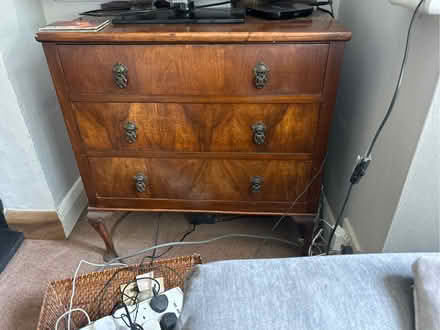 Photo of free 3 drawer vintage cupboard 30" wide by 32 tall by 17 deep (Woodhouse Eaves LE12) #1