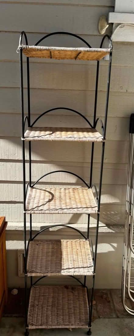 Photo of free Wicker and metal shelving (Downtown Mountain View) #1