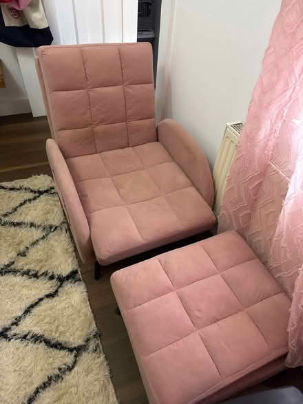 Photo of free Pink sofa bed chair with footstool (Runcorn WA7) #2