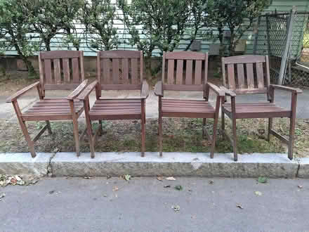 Photo of free Outdoor-type wood chairs (25 Abbott St, Newton) #1