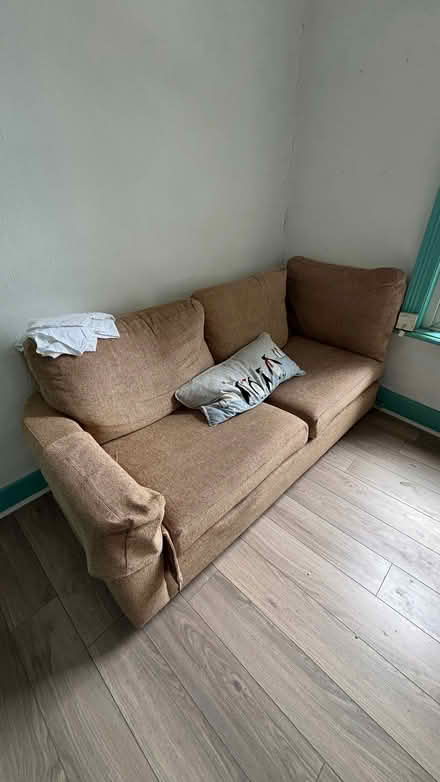 Photo of free Brown sofa, chair, chest of drawers and metal desk (Chiswick W4) #1