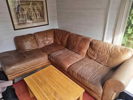 Photo of free Large brown leather corner sofa (Eynsham OX29) #1