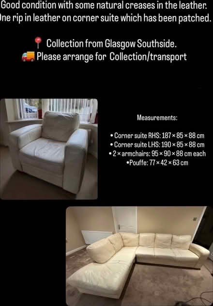 Photo of free Cream leather sofa (Deaconsbank G46) #3
