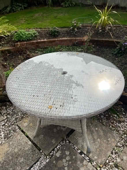 Photo of free Glass topped round outdoor table. (Steer Park PL7) #1