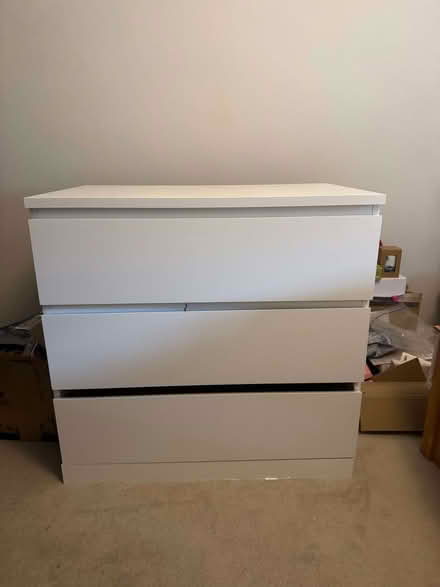 Photo of free 2 x IKEA MALM white 3-drawer chests, need small repai (Highbury N7) #2