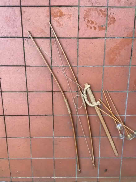 Photo of free Wooden toy sword, bows and arrows (Sevenoaks, nr Station TN13) #1