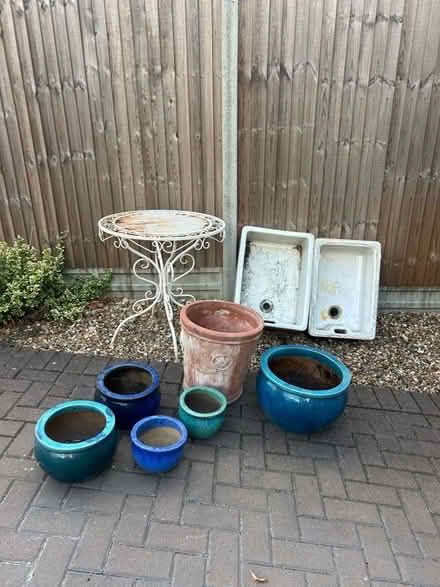 Photo of free Assortment of plant pots and metal patio table (Welwyn AL6) #3