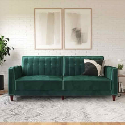 Photo of free Green velvet futon sofa (Hell’s Kitchen) #3