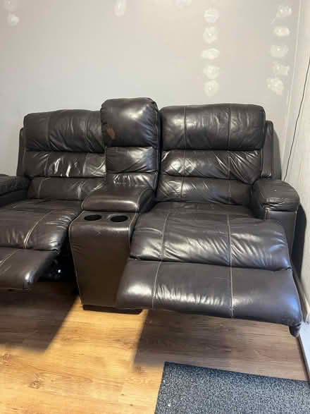 Photo of free Two brown leather recliners plus footstool (Leigh Beck SS8) #4