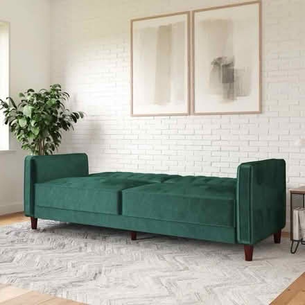 Photo of free Green velvet futon sofa (Hell’s Kitchen) #4