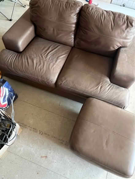 Photo of free Brown Leather Sofa with Foot Stool (Rochford SS4) #1