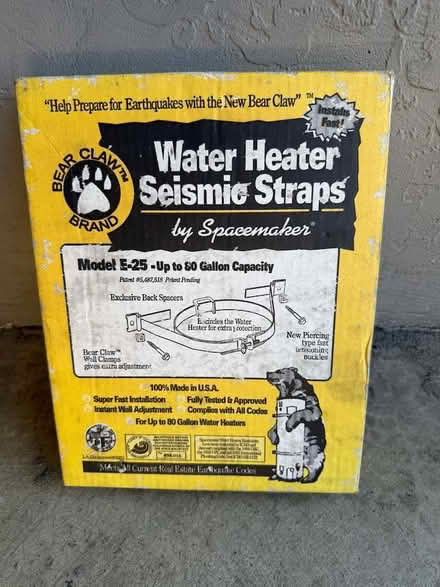 Photo of free Water Heater Seismic Straps (Highway 85 & El Camino) #1