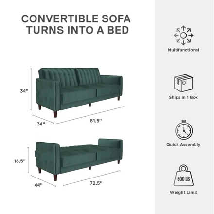 Photo of free Green velvet futon sofa (Hell’s Kitchen) #2