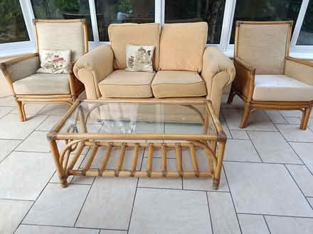 Photo of free Glass topped bamboo coffee table (Burnham) #1