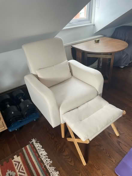 Photo of free White armchair with footstool (Walthamstow) #1