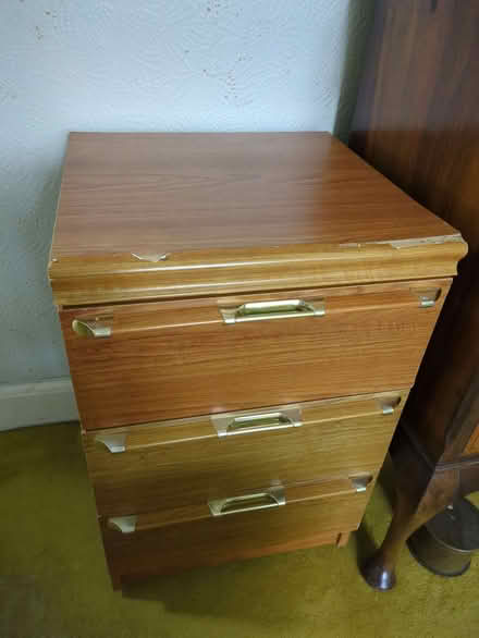 Photo of free Bedside cabinet. 3 drawer. (Hendon, The Hyde NW9) #1