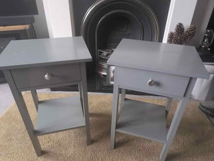 Photo of free Grey side tables with single drawer (Mansfield Woodhouse) #1