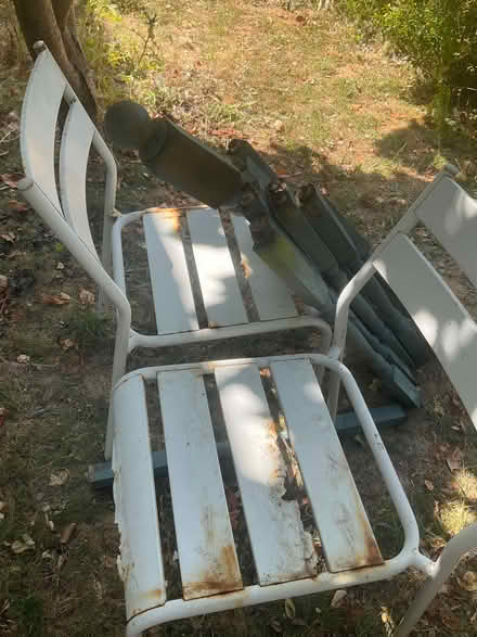 Photo of free 2 white sturdy metal garden chairs (West Dulwich SE19) #1
