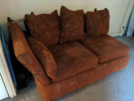 Photo of free Short red sofa and footstool (Timmy's BN2) #1
