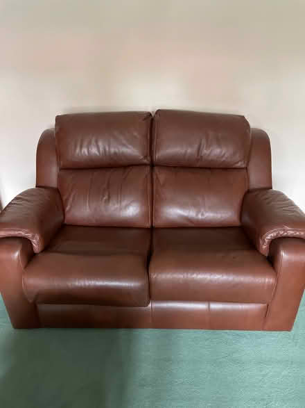 Photo of free G plan brown 2seater leather sofa (Bexleyheath DA7) #1