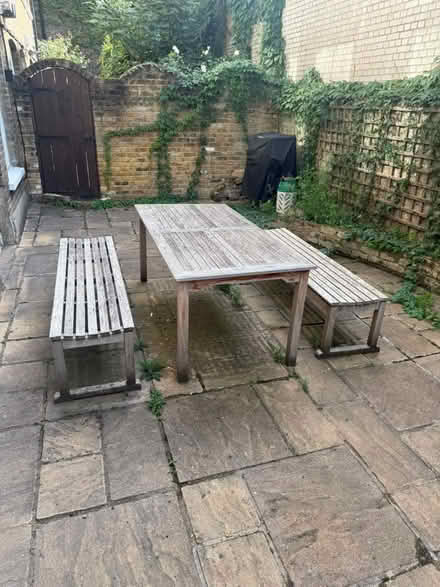 Photo of free Garden table & 2 benches (High St Ken W8) #1