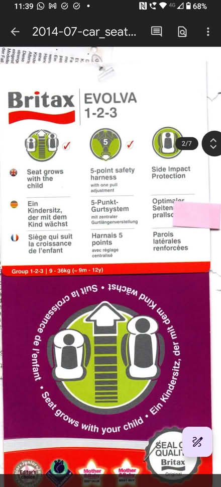 Photo of free Britax Evolva 1-2-3 child car seat (Round Cross TQ11) #3