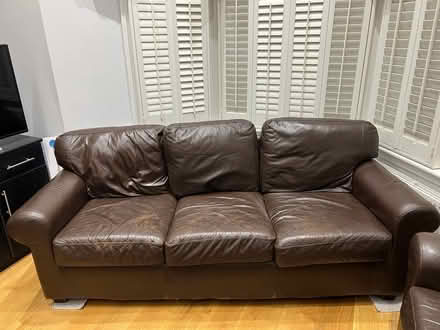 Photo of free Two brown leather sofas (West Brompton SW6) #2