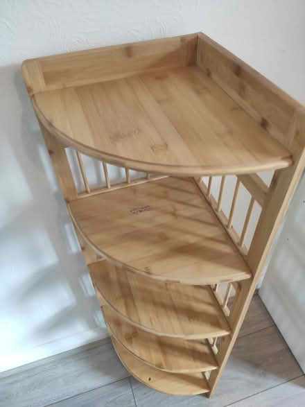 Photo of free Wooden corner shelving unit (E10 6RH) #2