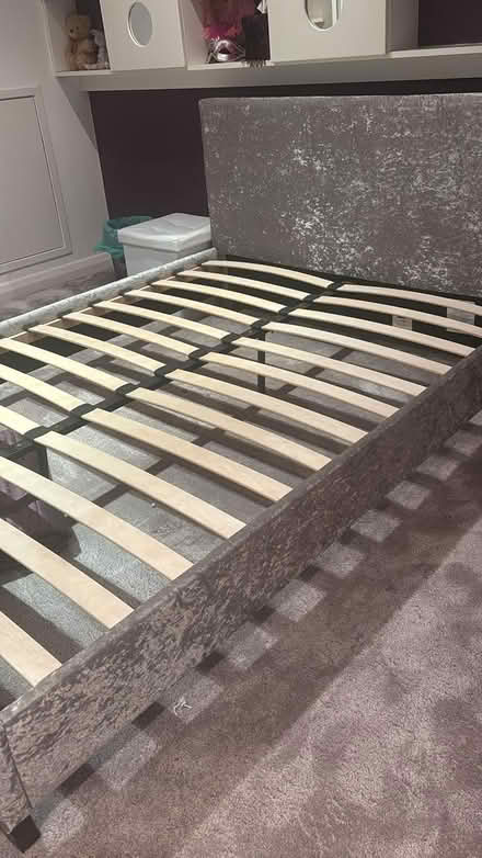 Photo of free Silver Velvet Double Bed (East Finchley) #1