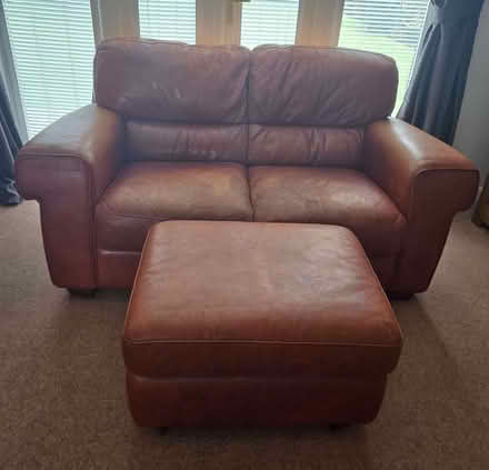 Photo of free Tan leather 2 seater , 1 seater and footstool (Ladygrove OX11) #2