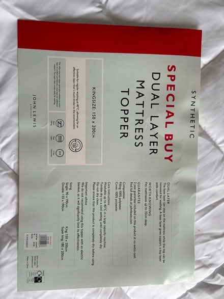 Photo of free John Lewis Mattress Topper - King Size, perfect condition (Elmers End BR3) #2