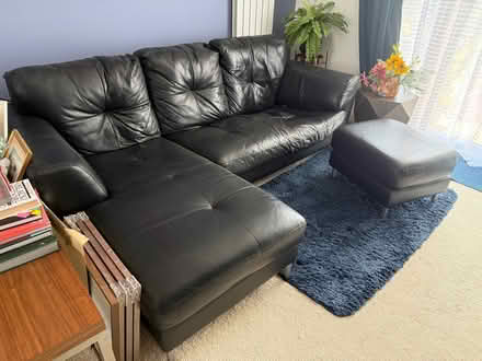 Photo of free Black Leather Corner Sofa with Chaise & Matching Footstool (Chelmsley Wood B37) #2
