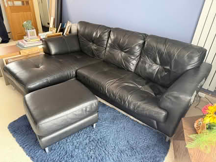 Photo of free Black Leather Corner Sofa with Chaise & Matching Footstool (Chelmsley Wood B37) #1